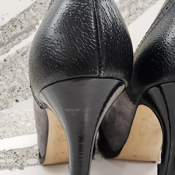 Ferragamo Vara Spectator Platform Pumps Gray Suede & Black Leather US 10, IT 40 - Picture 7 of 14